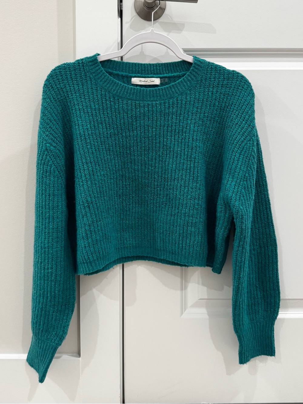 Mustard Seed • Teal Turquoise Ribbed Knit Crop Sweater